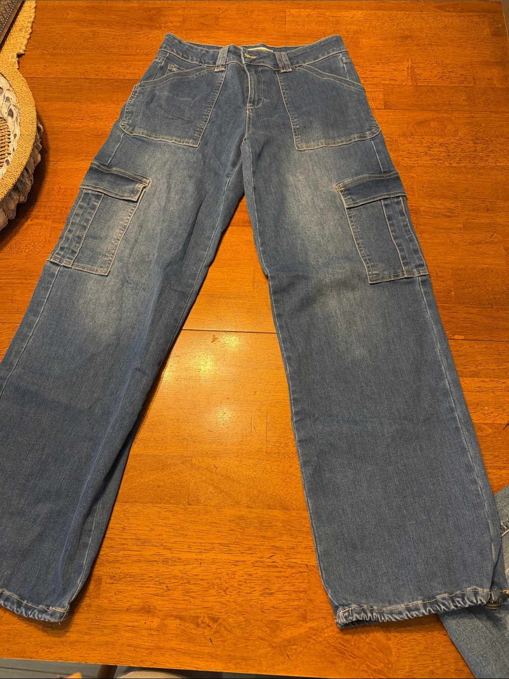 YMI Women's Blue Cargo Jeans with Utility Pockets